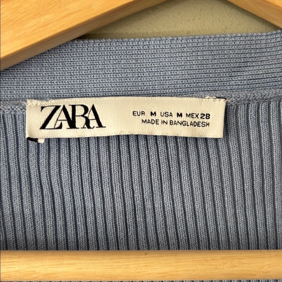 Zara Ribbed Cropped Button-Front Top (Blue, Size M) - Picture 3 of 5